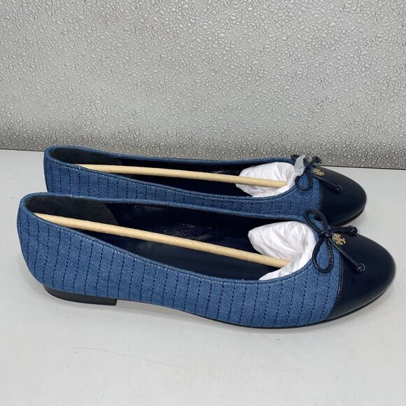 NEW TORY BURCH Women's Dark Denim Cap-Toe Quilted Ballet Flats – Size 10 - Picture 7 of 9